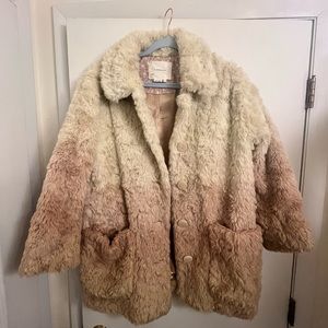 Anthropologie ombré faux fur coat